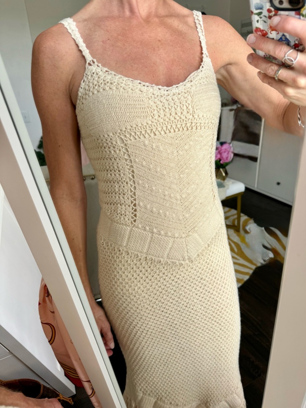 Moda International Crochet Knit Mermaid Hem Midi Dress S Boho Coastal - Picture 2 of 13